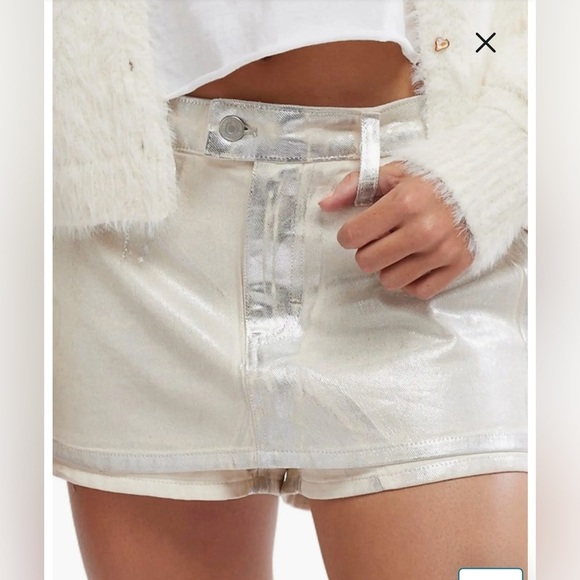 NEW FREE PEOPLE - Galivanting Metallic Denim Skort - Picture 5 of 13